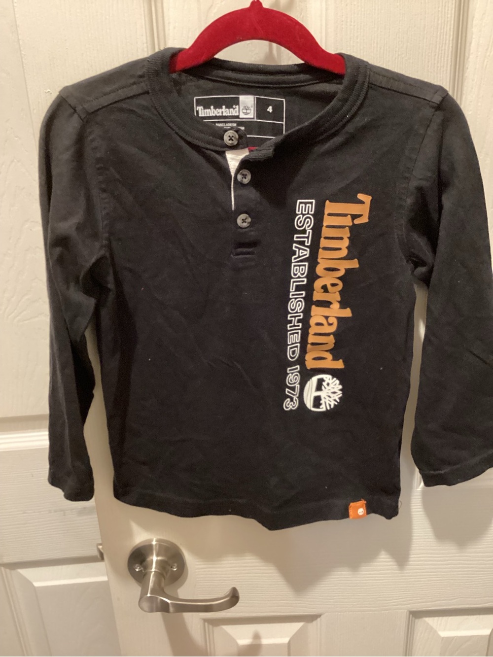 Timberland Black Long-Sleeve Henley with Tan Logo